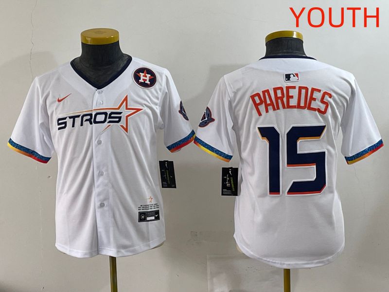 Youth Houston Astros #15 Paredes White Fourth generation Joint Name 2025 Nike MLB Jersey style 8->youth mlb jersey->Youth Jersey